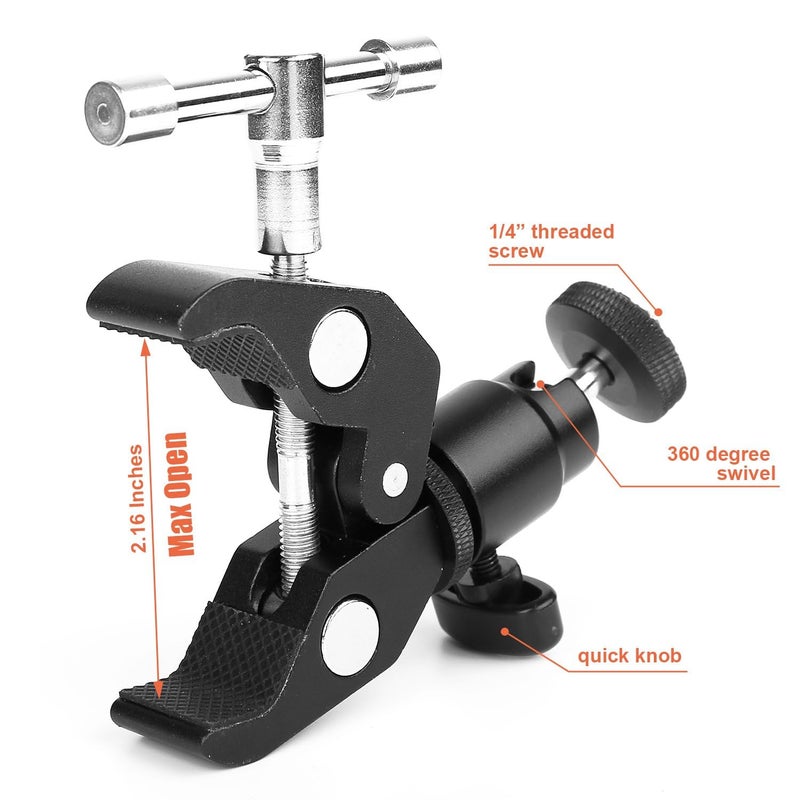 ChromLives Camera Clamp Mount Ball Head Clamp Super Clamp and Mini Ball Head Hot Shoe Mount Adapter with 1/4"-20 Tripod Screw Compatible with LCD/DV Monitor, LED Lights, Flash Microphone and More - Image 2